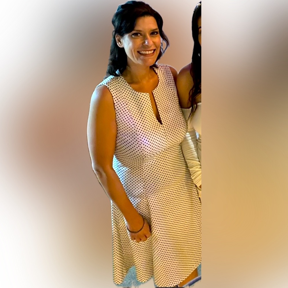 Chaps Black and White Polka Dot Midi Dress